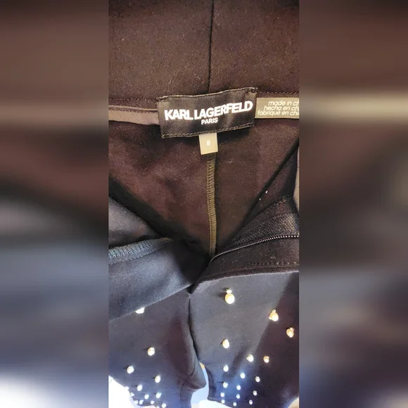 Karl Lagerfield Black Embellished Rhinestones & Faux Pearls Pants Sz 8 - Picture 10 of 12